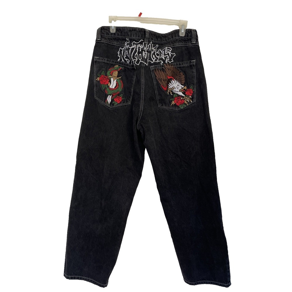 Ninth Hall Ambush Jeans Mens 32 Black Embroidered Eagle Snake Skater Y2K  Grunge